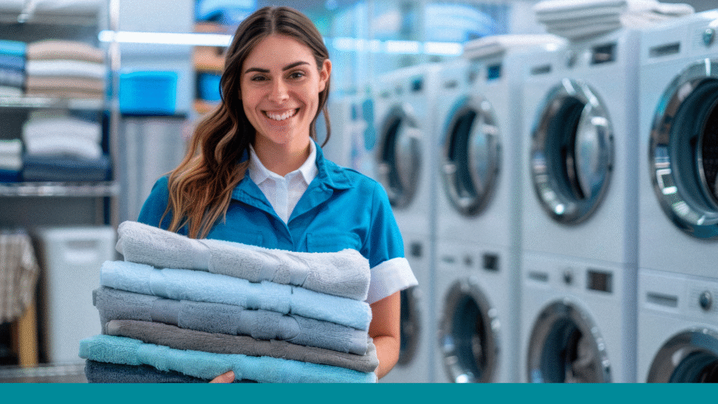 Lavar roupas em lavanderia profissional